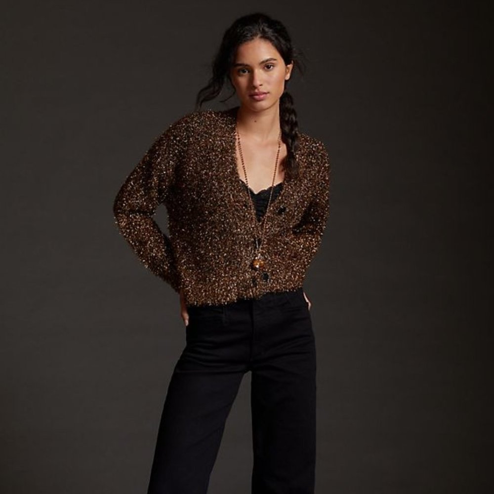 Anthropologie Tinsel Shimmer Cardigan new nwt bronze color - Picture 7 of 7